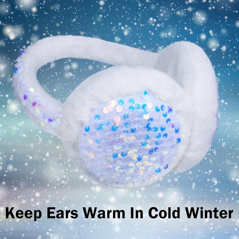 EDCYF Ear Muffs Gloves Set for Kids Girls Winter Ear Muffs Adjustable Sequins Warm Earmuffs Furry Outdoor - Image 5
